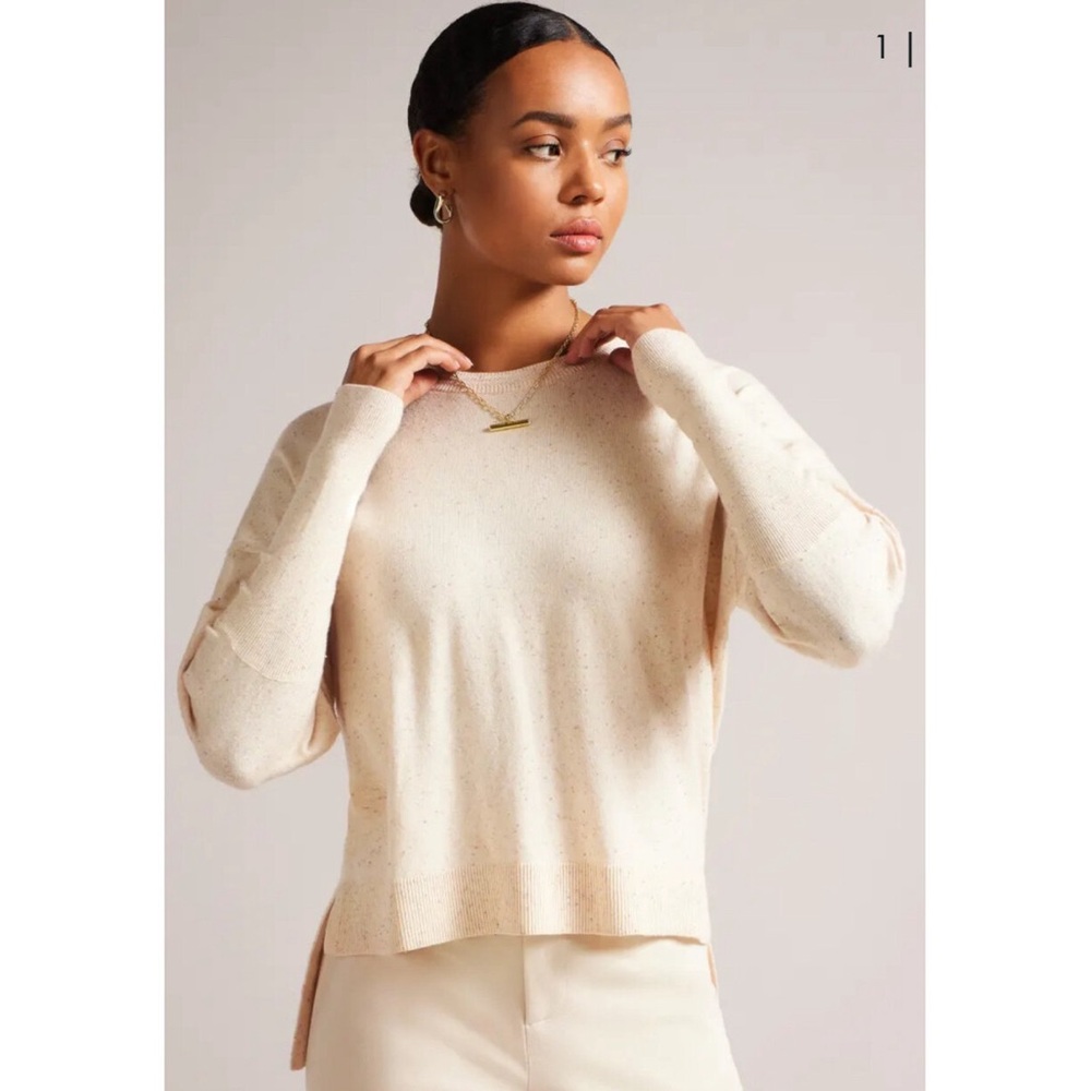 Ted Baker Krystna CottonBalloon Sleeve Knit Top Crew Neck Sweater | Size 1